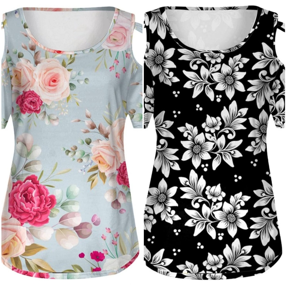 2-Women Shirts Cold Shoulder Casual Stylish Tee Tops